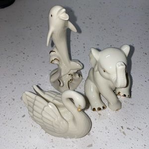 LOT 3 Pieces Lenox w/Gold Trim Dolphin, Sitting Elephant, Swan Figurines MINT